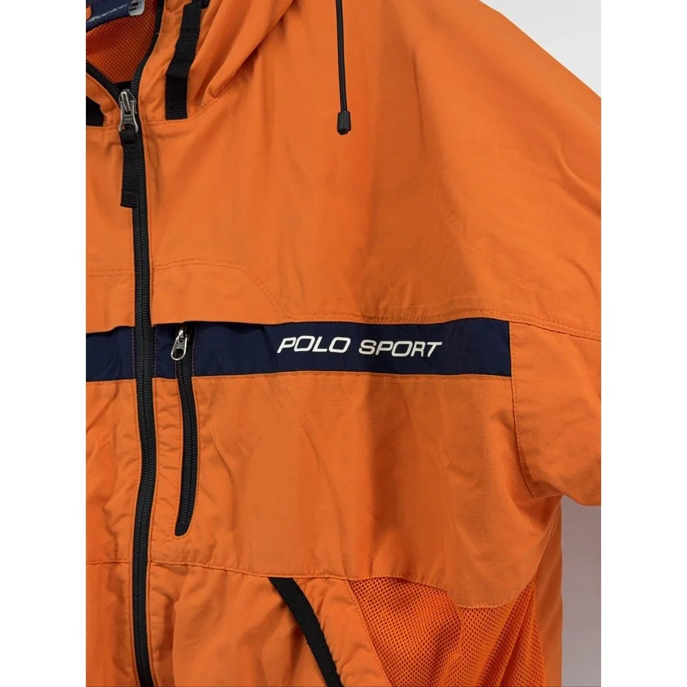 Polo Sport Ralph Lauren Hooded Windbreaker Jacket Men's XL Orange Navy Blue